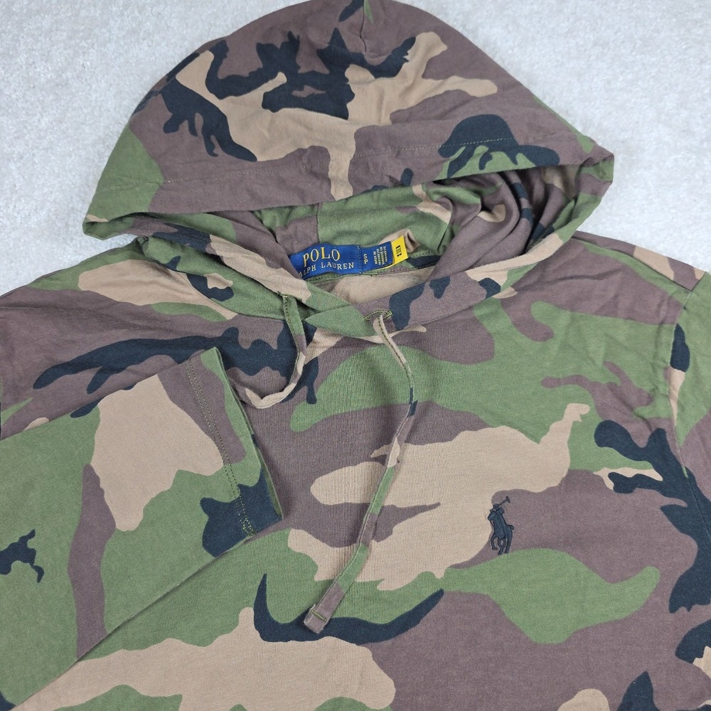 Polo Ralph Lauren T-Shirt Mens S Green Camouflage Hooded Hoodie Pony Logo